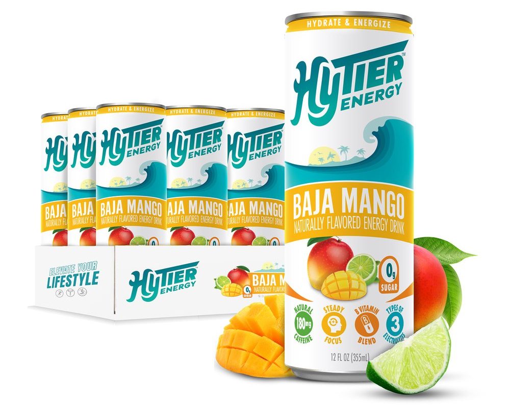 HyTier Energy Baja Mango can with a case of cans